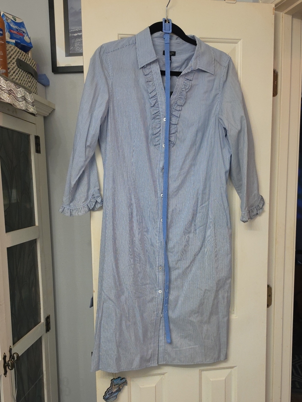New With Tags Talbots Blue & White Pinstripe Button-Down  Dress Size 10.